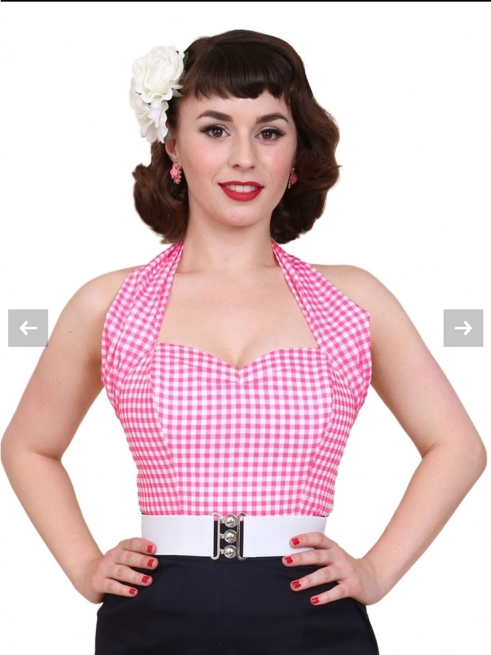 Vivien of Holloway pink gingham pinup boned halter top vintage reproduction